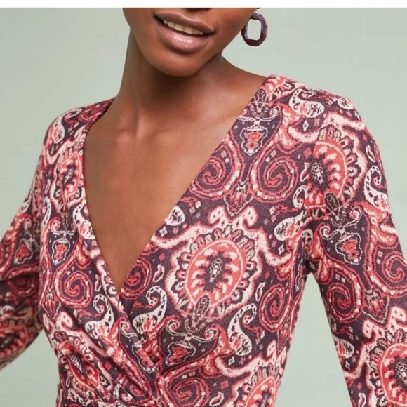 Anthropologie Maeve Paisley Belted Dress Pink - Picture 2 of 16